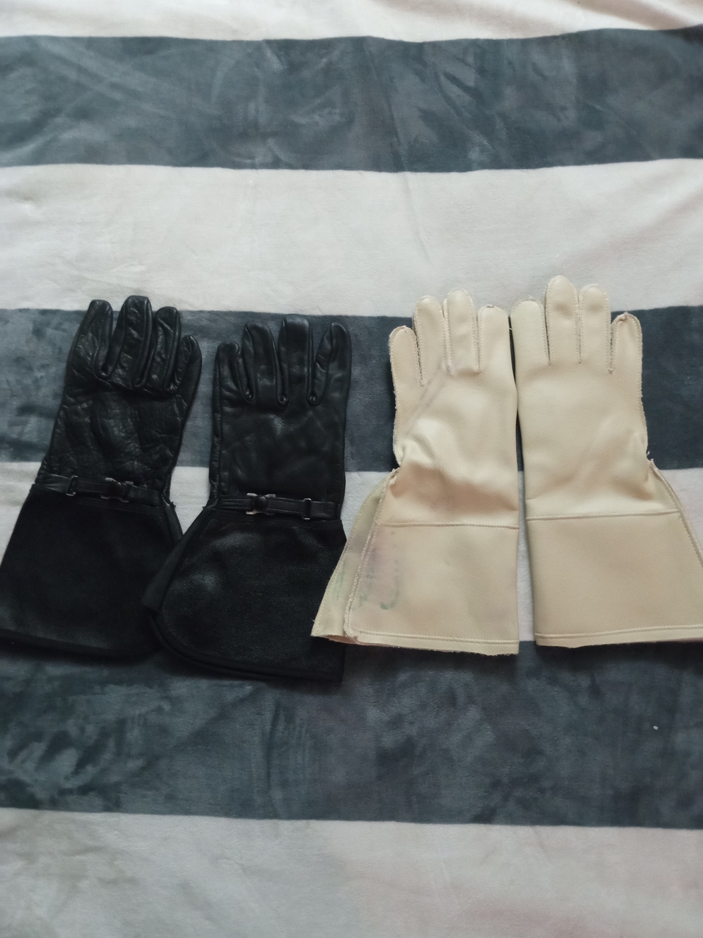 Vintage Womans Black and Cream Long Gloves 2 Pairs